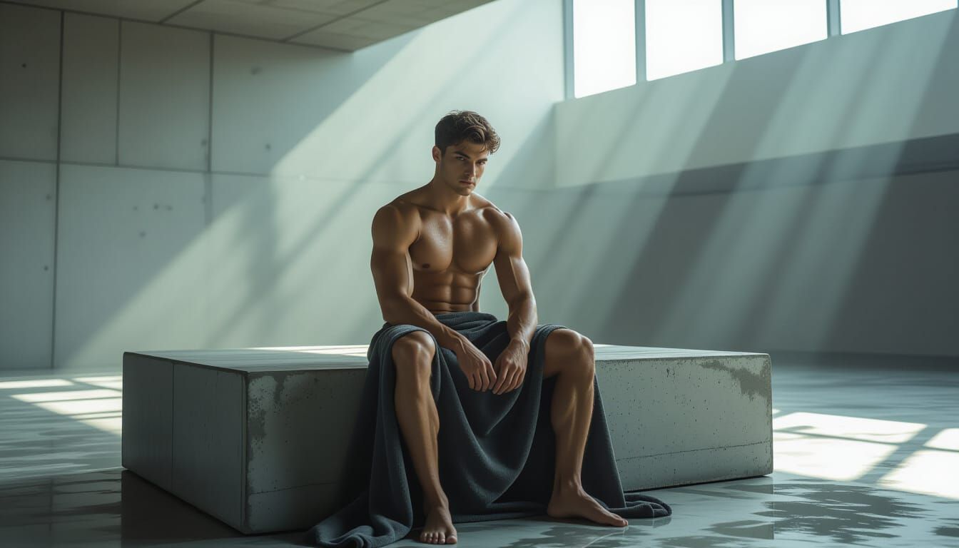 Muscular Man in Solitude: Photorealistic Loft Scene