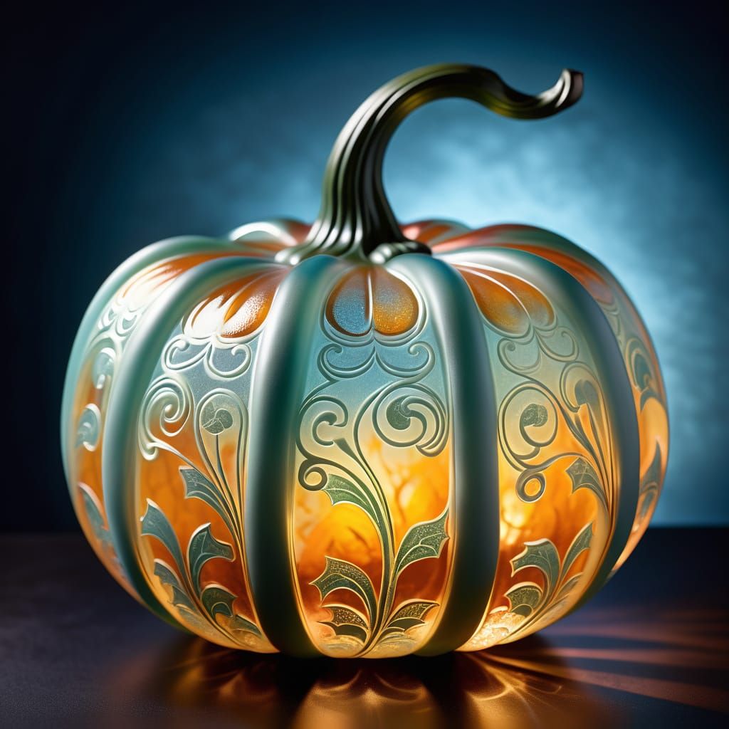 Ethereal Glass Pumpkin in Art Nouveau Style