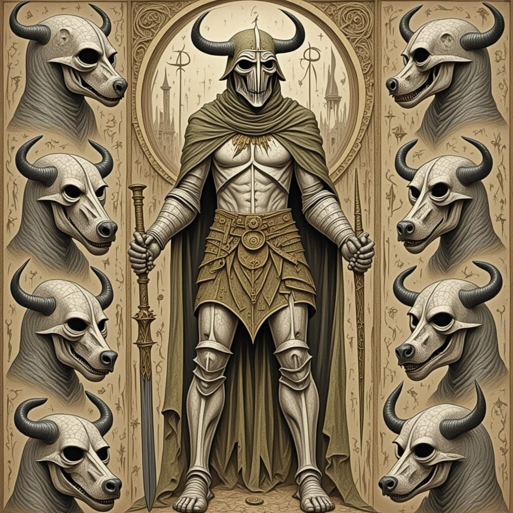 Medieval Artwork Bestiary Page in Illuminated Manuscript Sty...