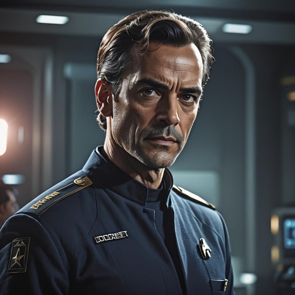 Focused Starfleet Doctor in Dimly-Lit Infirmary