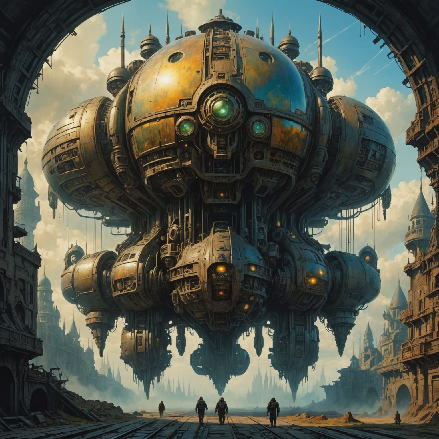Mecha Mothership in Surreal Biomechanical Art Nouveau Style