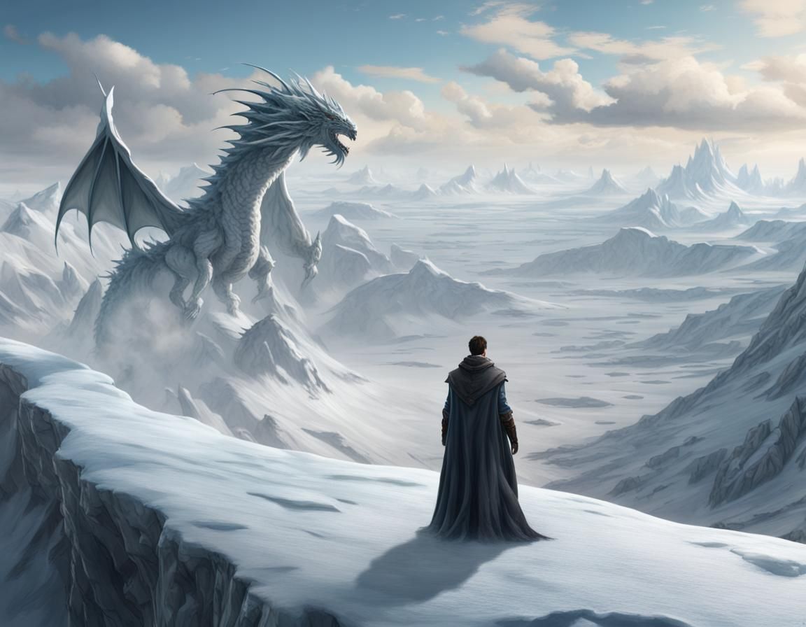 Fantasy Figure Summons Magic on Snowy Peak