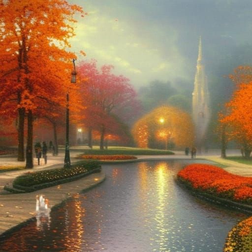 Autumn Park Scene in Ethereal Fantasy Style