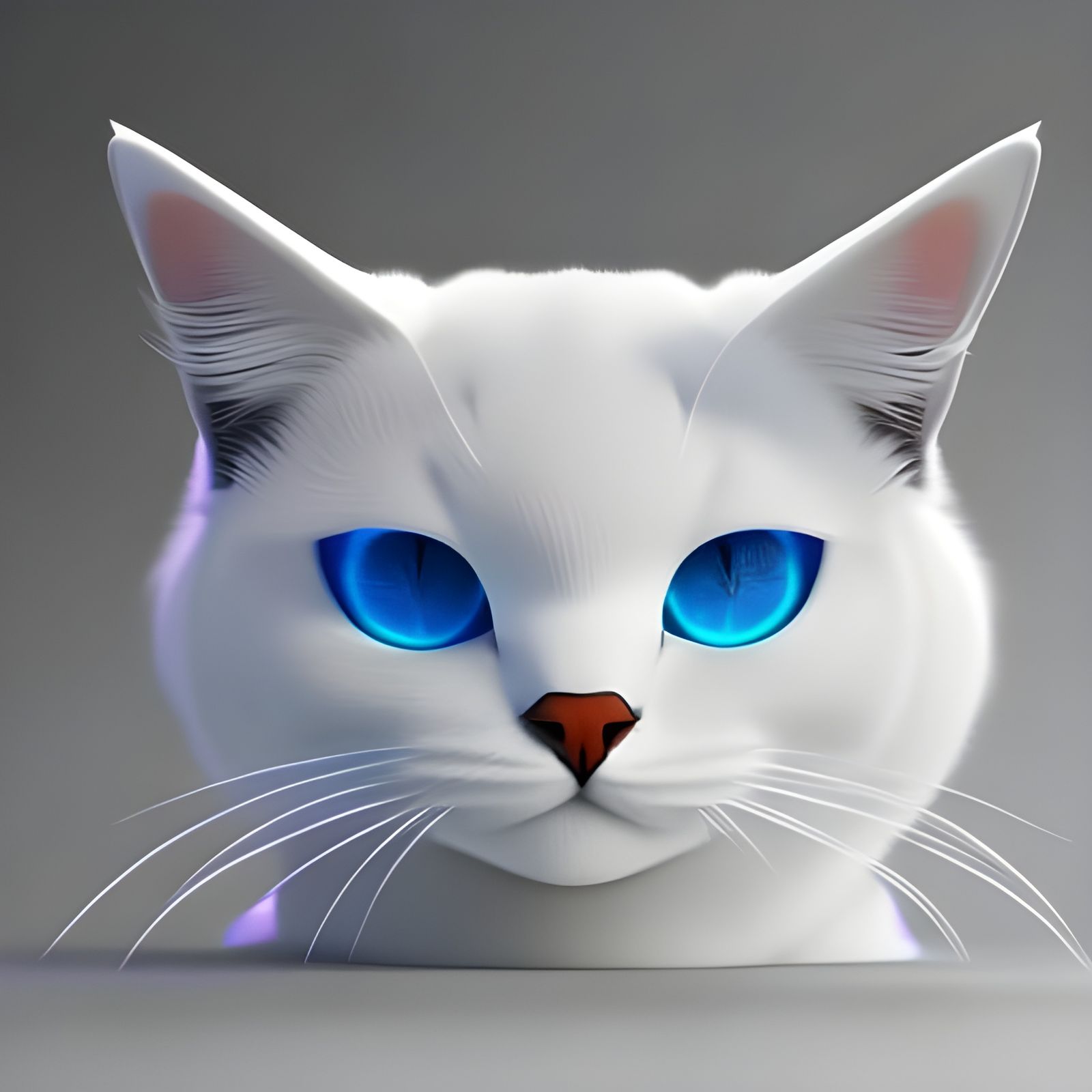 Pixar-Style White Cat with Blue Eyes