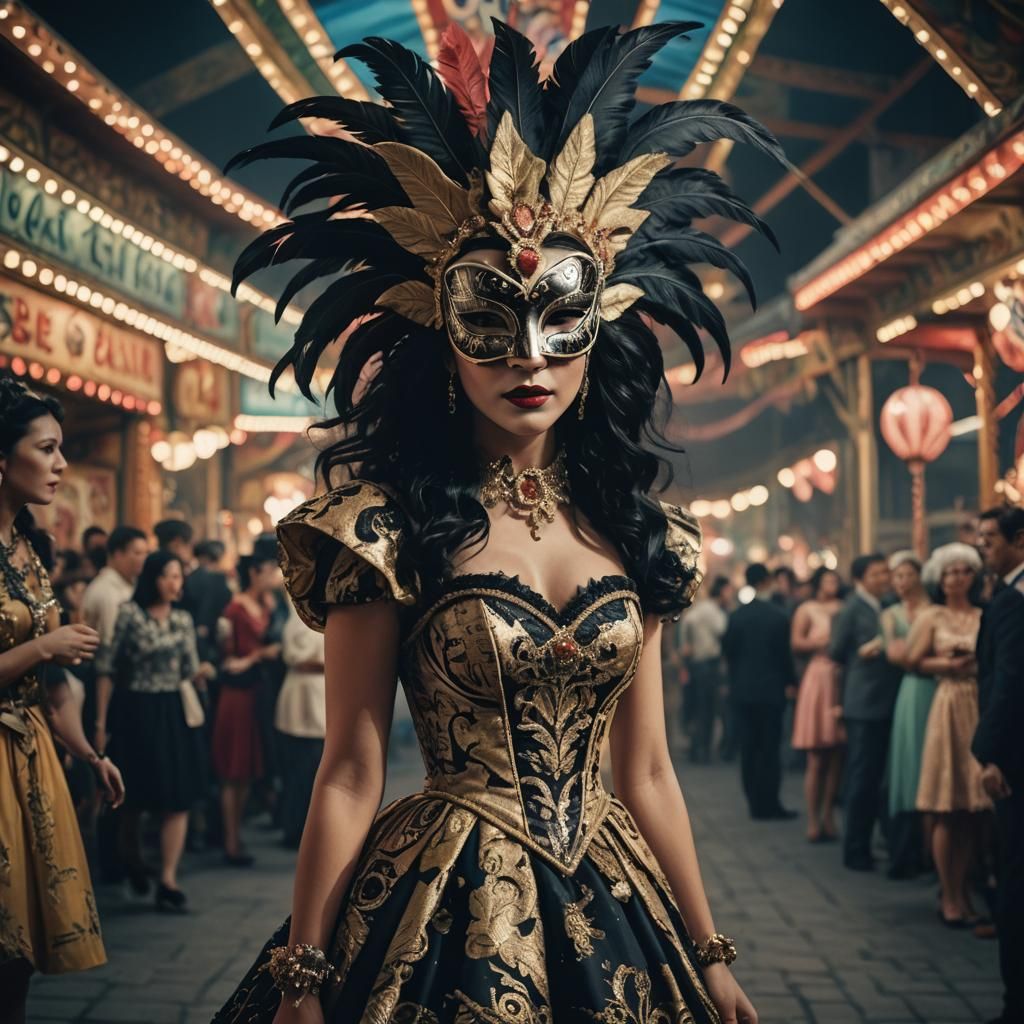 Woman in Carnival Mask: Cinematic Film Still