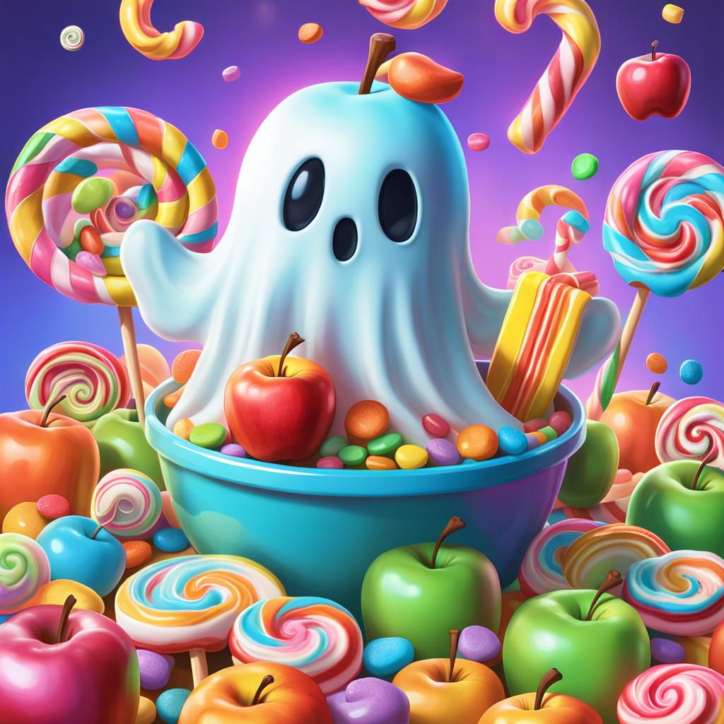 Whimsical Candy Ghost, Apple, and Cookie Art
