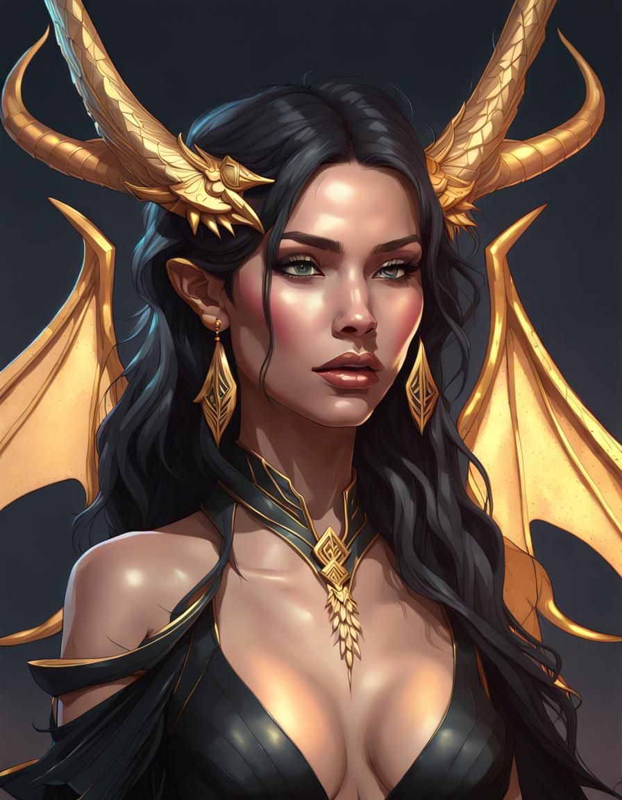 Dragon Girl Portrait in Art Nouveau Style