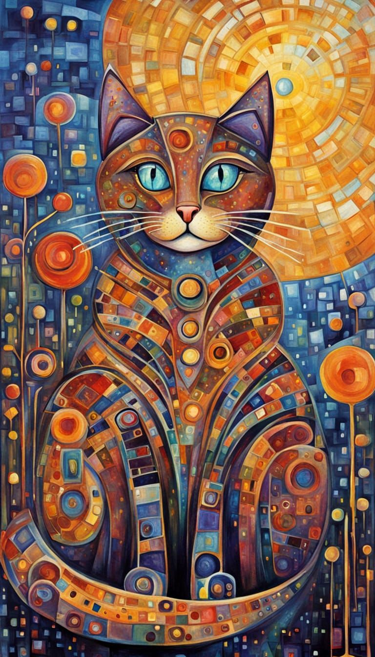 Surreal Feline Portrait in Vibrant Dreamlike Colors