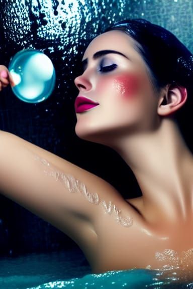 Majestic Woman Taking a Bubble Bath: Digital Masterpiece