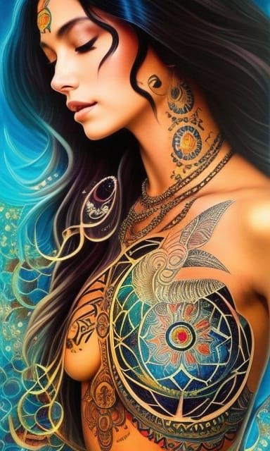 Alluring Tattooed Gypsy in Underwater Ink Pour