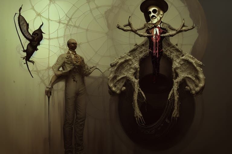 Sinister Rococo Character in Surreal Setting