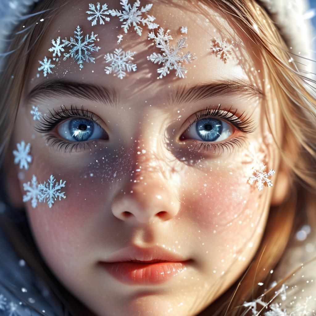 Snowflakes on Eyelashes: Macro Photorealistic Image
