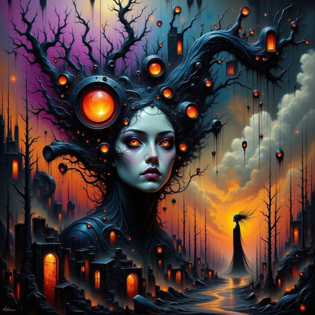 Surrealist Darkness Engulfs Light in a Maelstrom of Fear