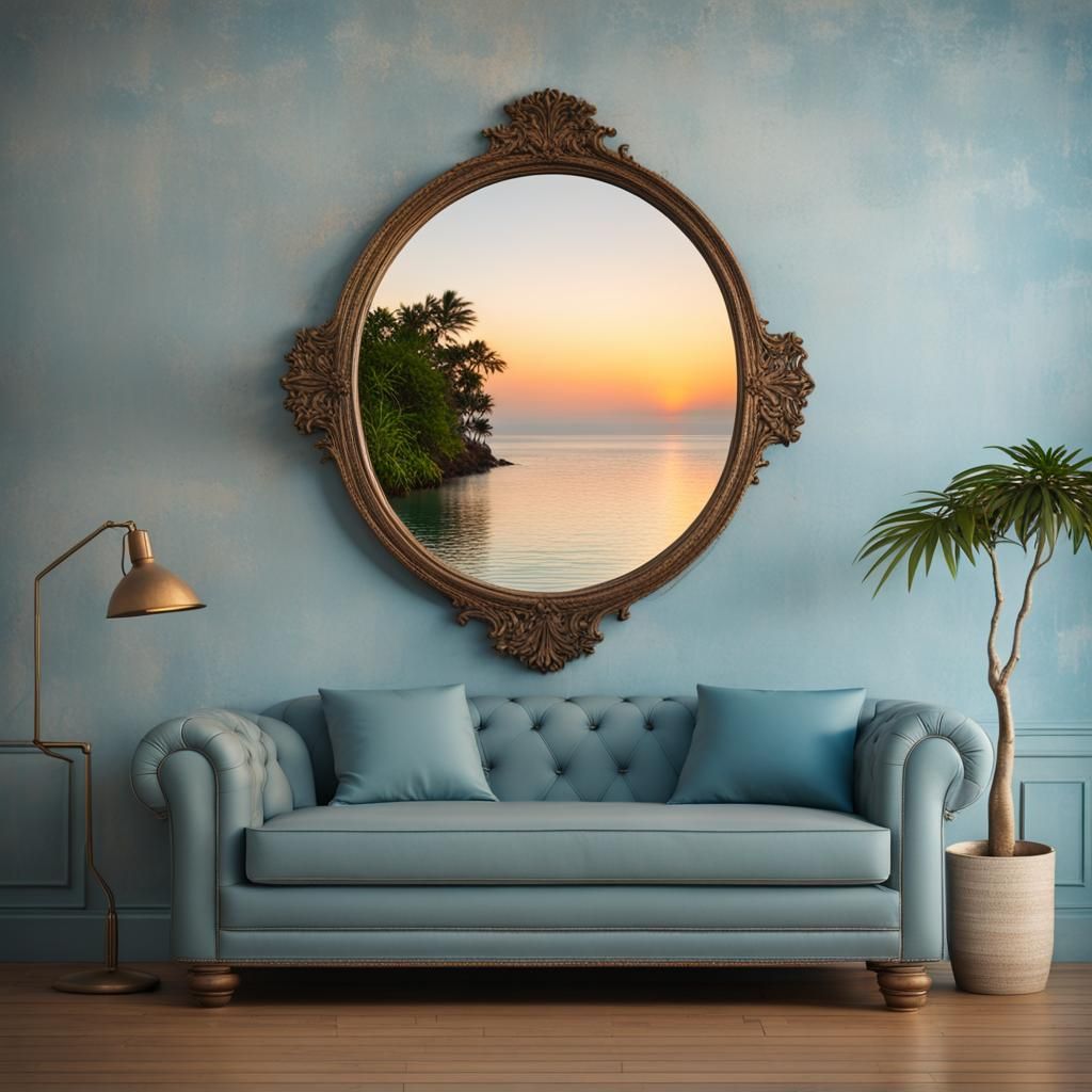 Tropical Island Reflected in Dusty Mirror