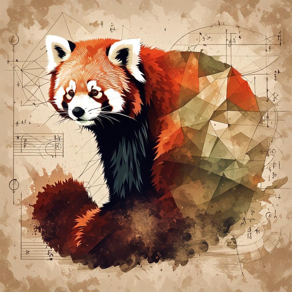 Red Panda with Abstract Grunge Elements