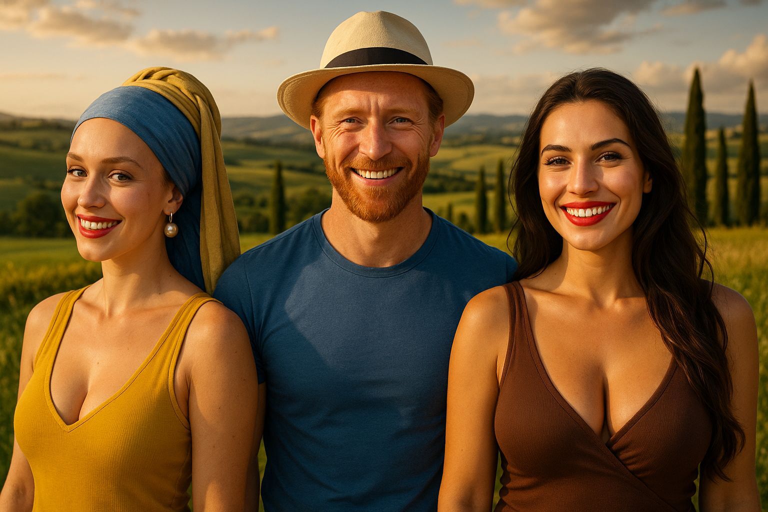 Mona Lisa, Pearl Earring Girl, and Van Gogh Fusion