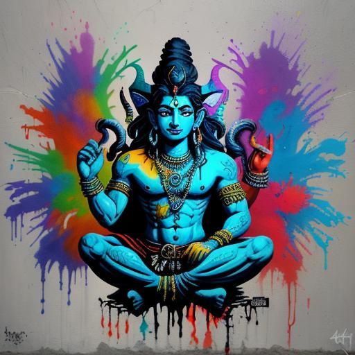 Lord Shiva Graffiti Art: Polychromatic Hindu God