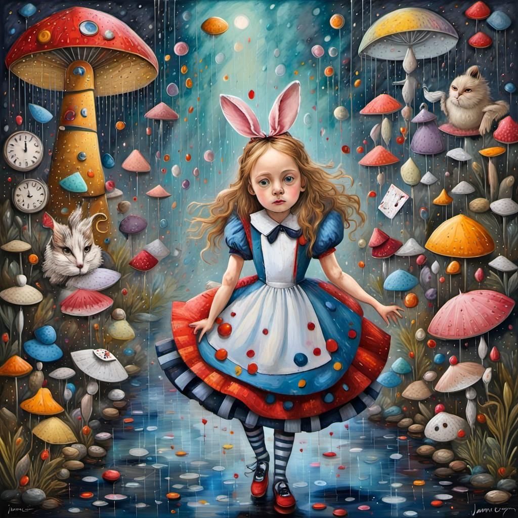 Whimsical Alice in Wonderland Splattered Art