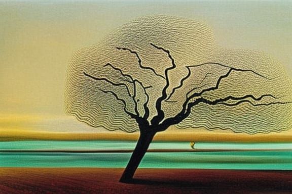 Melting Tree in Surreal Landscape: A Dali-esque Vision