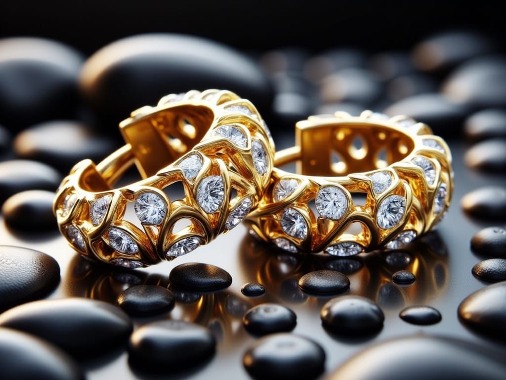 Luxurious Gold Earrings with Diamond Accents in Photorealist...