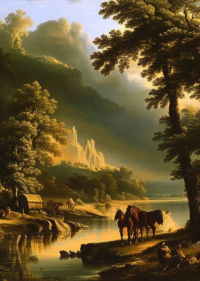 Picturesque Village Landscape in Asher Brown Durand Style