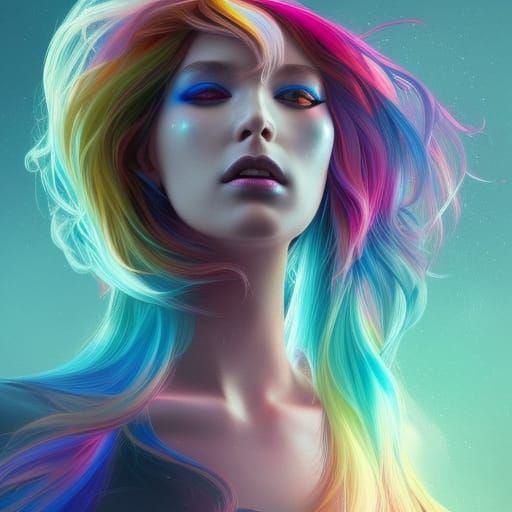 Rainbow Girl Portrait in Hyperdetailed Art Nouveau Style