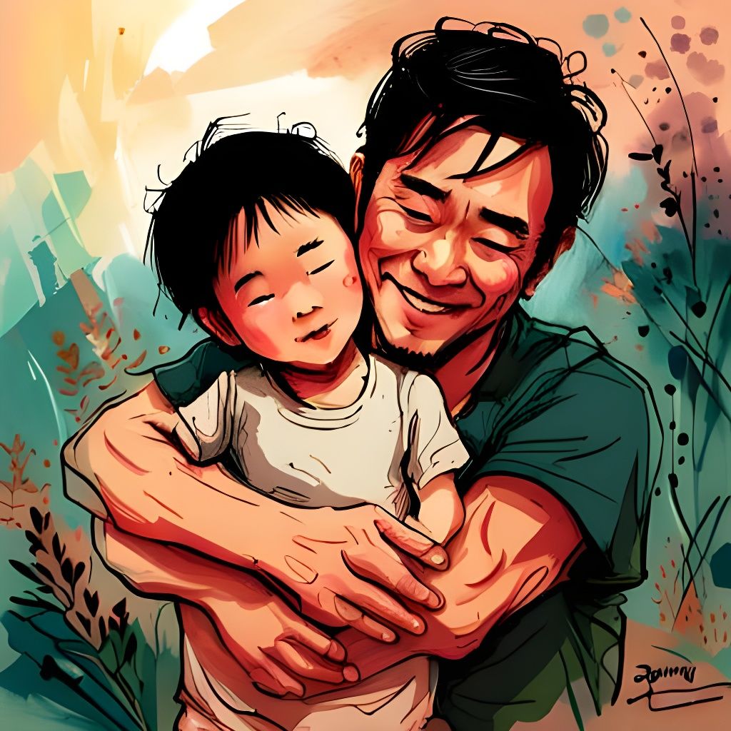 Happy Father and Child Portrait in Disney Style