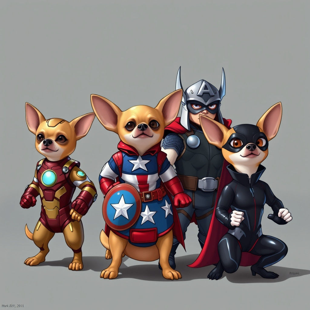 Chihuahua Avengers Assemble in Comic Book Style