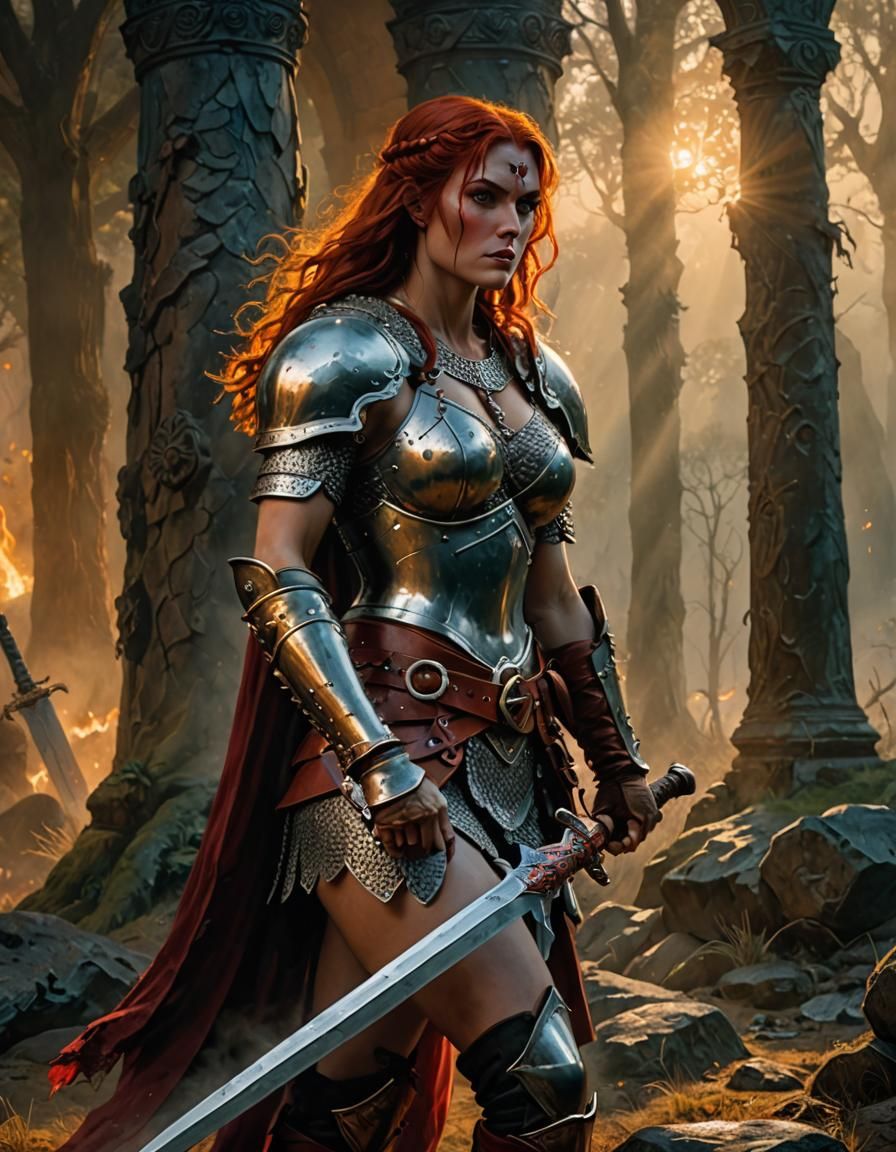 Red Sonja, Powerful Warrior on Ancient Battlefield