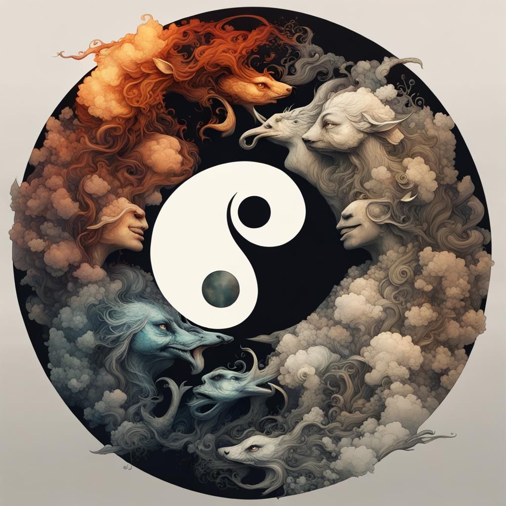 Yin and Yang Collage in Fantasycore Silhouette Art
