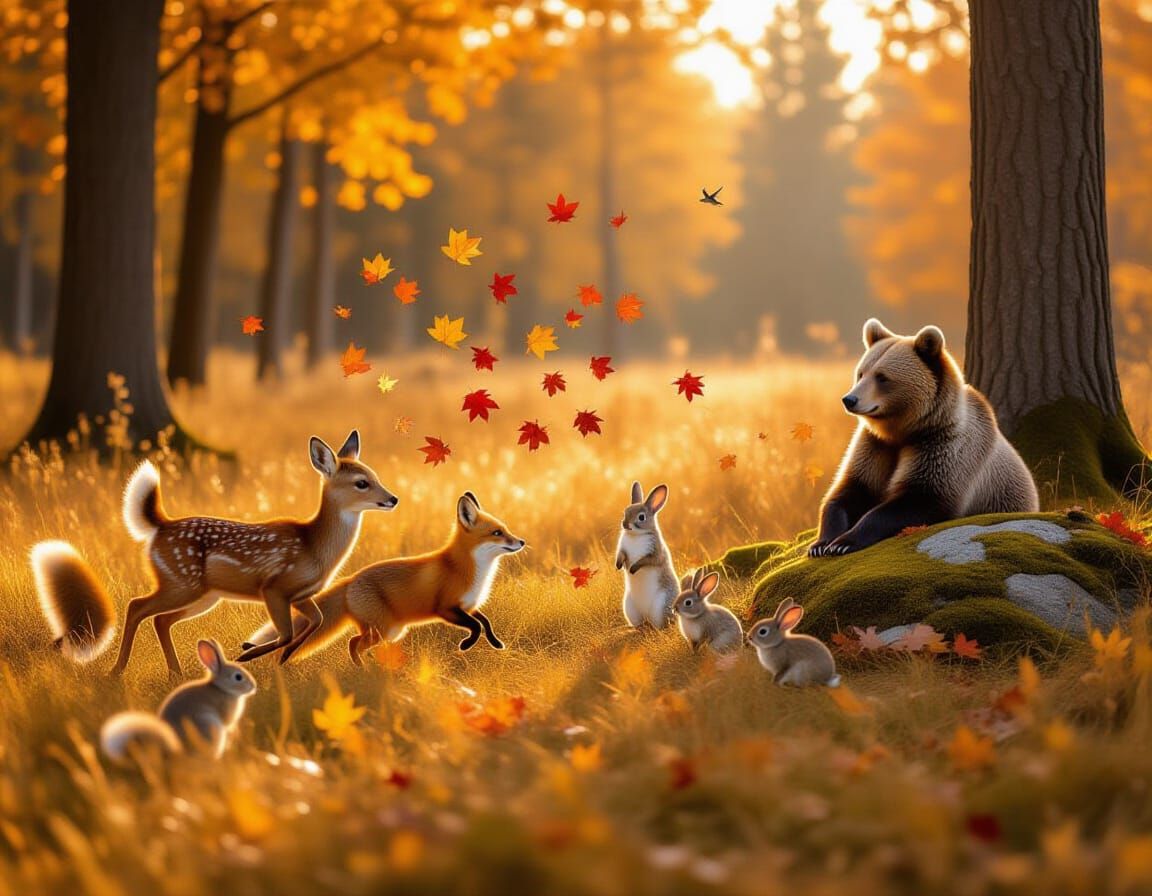 Autumn Meadow Wildlife Photography with Anthropomorphic Anim...