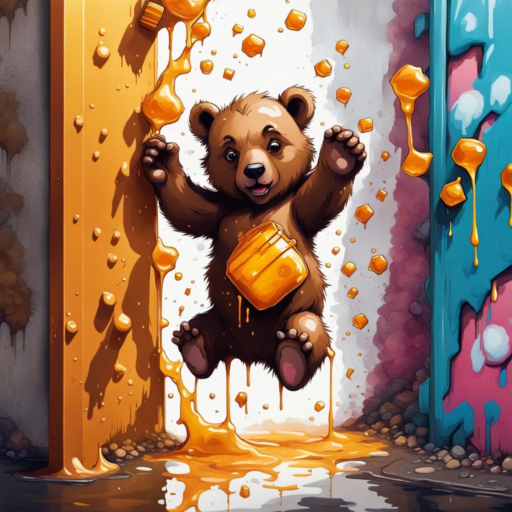 Cute Bear Fails to Reach Honey, Graffiti Art