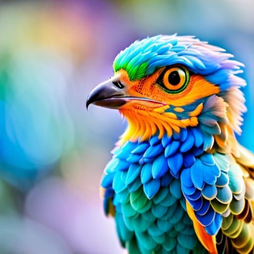 baby phoenix bird, cute baby phoenix bird, beautiful composition orange and teal surrounded Made of Made from fractals ...