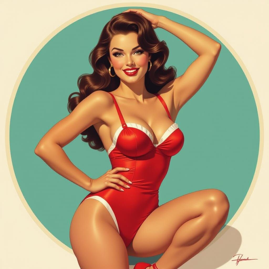 Brunette Pin-Up Girl in Classic Pose