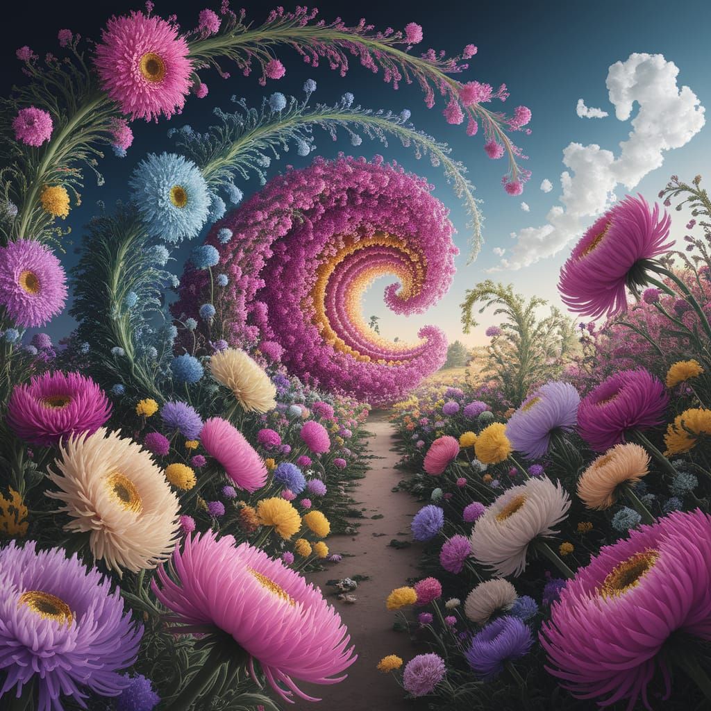 Glitchcore Swirling Flower Garden Masterpiece