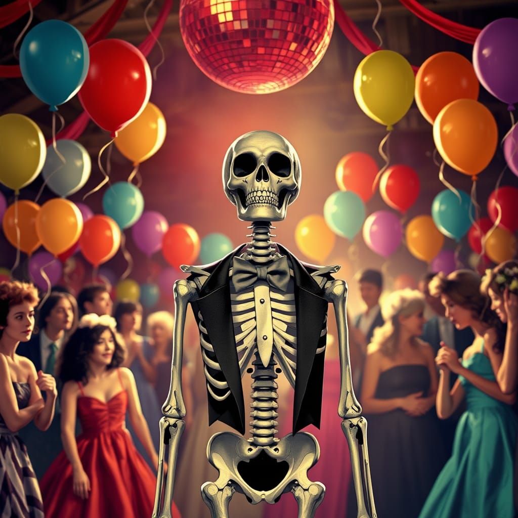 Skeleton at Prom in Macabre Gothic Style