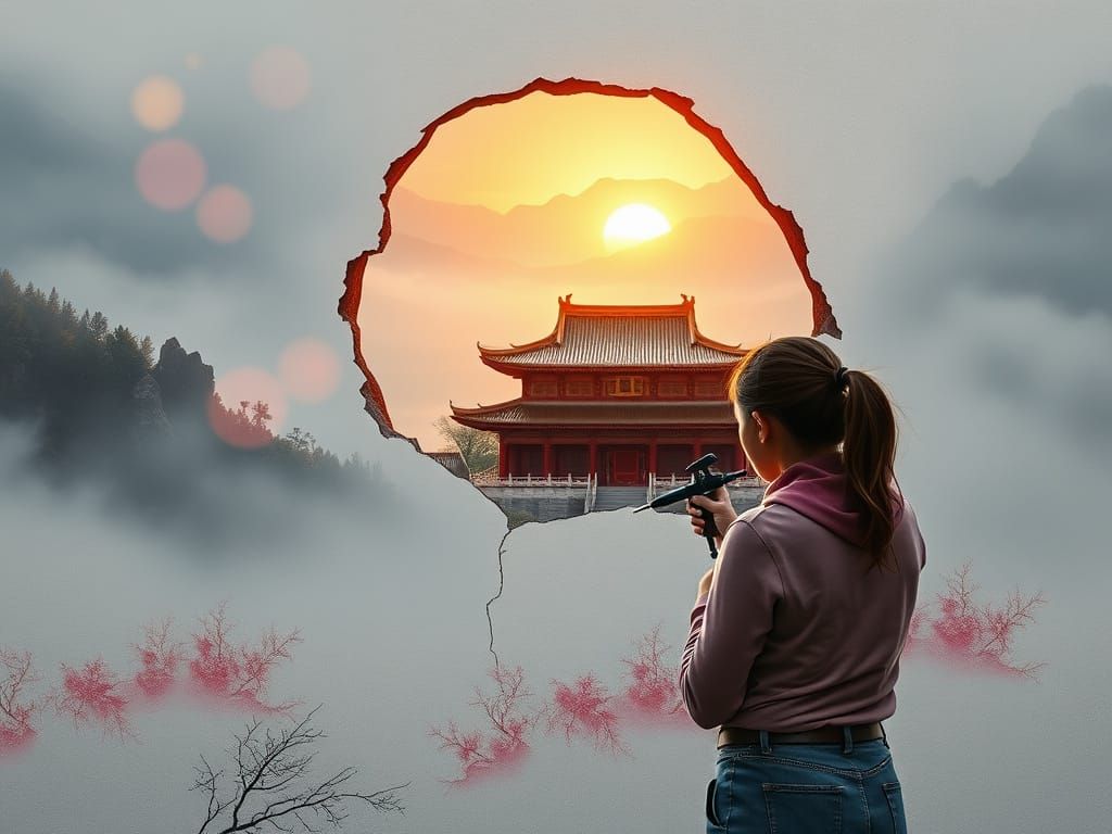 Airbrush Artist at Ruined Temple, Sunrise