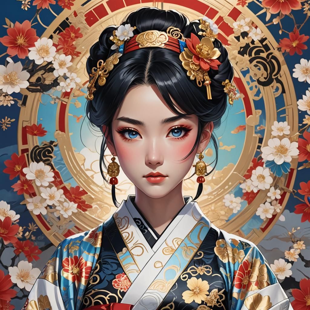 Anime-Inspired Portrait of Woman in Kimono