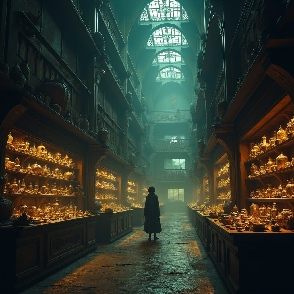 Mystical Shop Interior with Eerie Artifacts