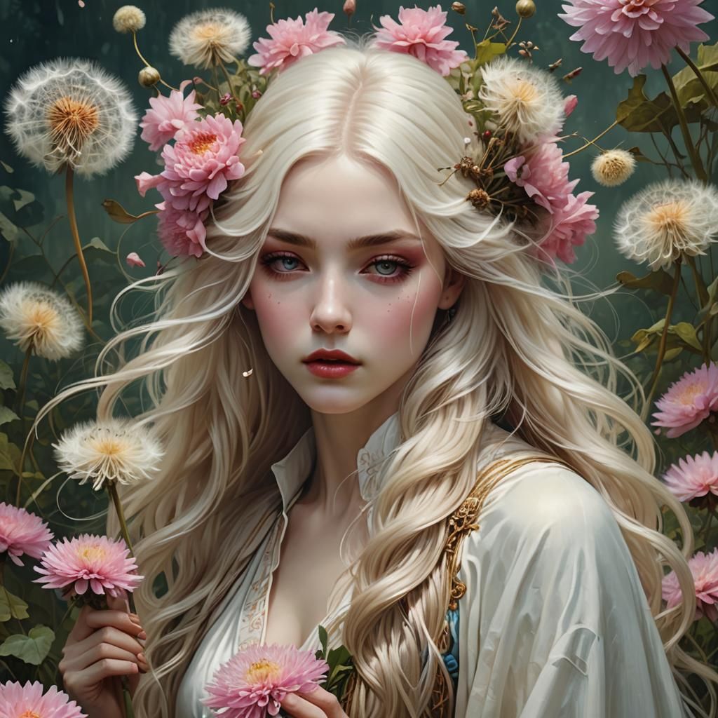 Dandelions and Pink Chrysanthemums