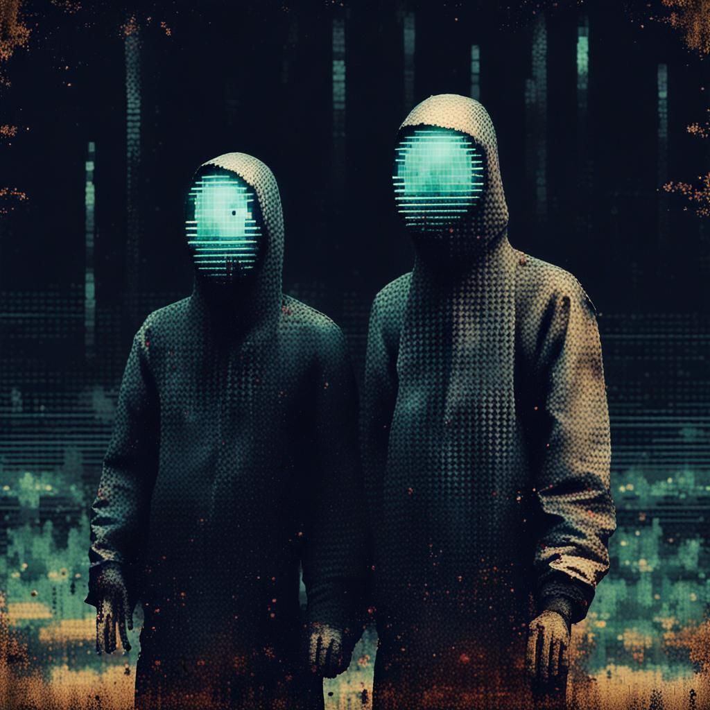 Glitchcore Portrait of Two Odd Specters