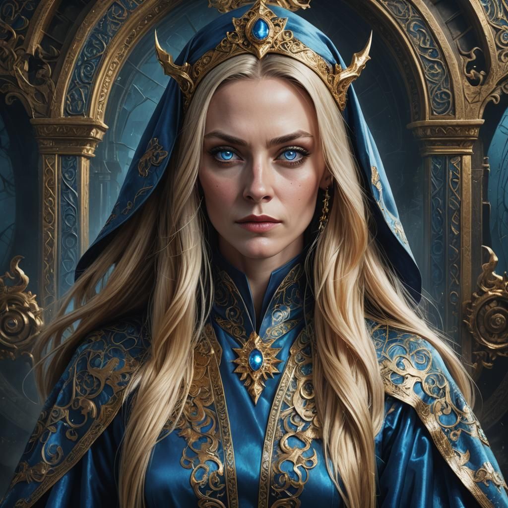 Blond Witch Supervillain in Ornate Costume: 8K Art