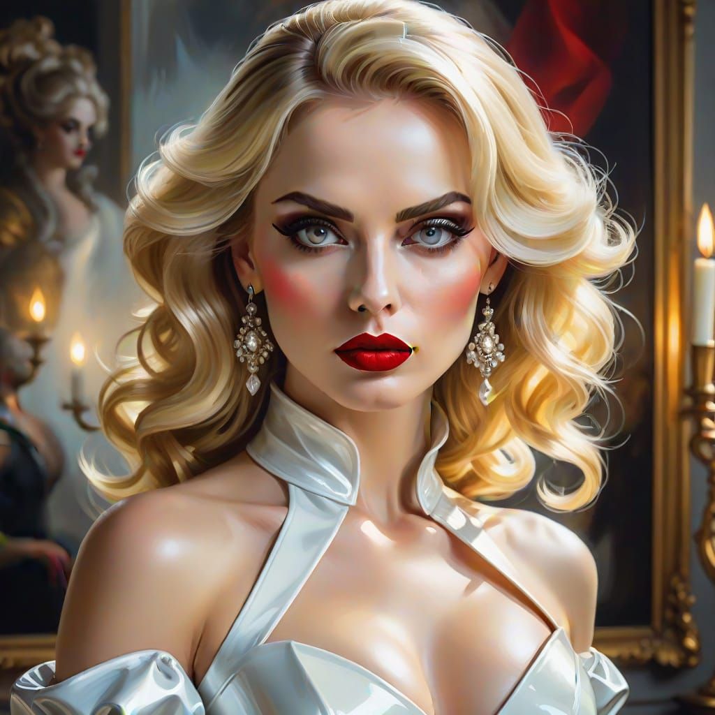 Elegant Baroque Woman in White Latex