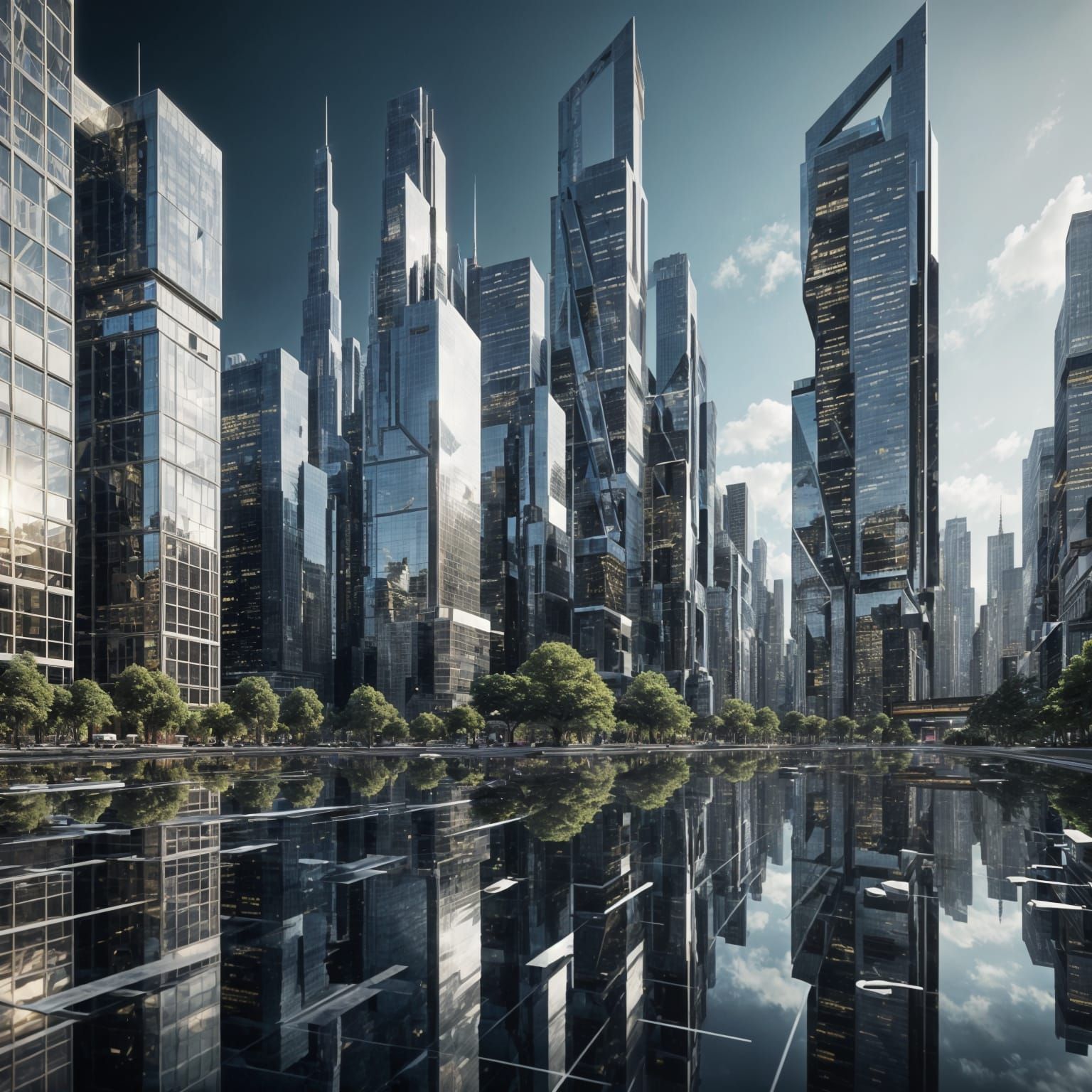Sleek Futuristic Cityscape in Chrome Aesthetic