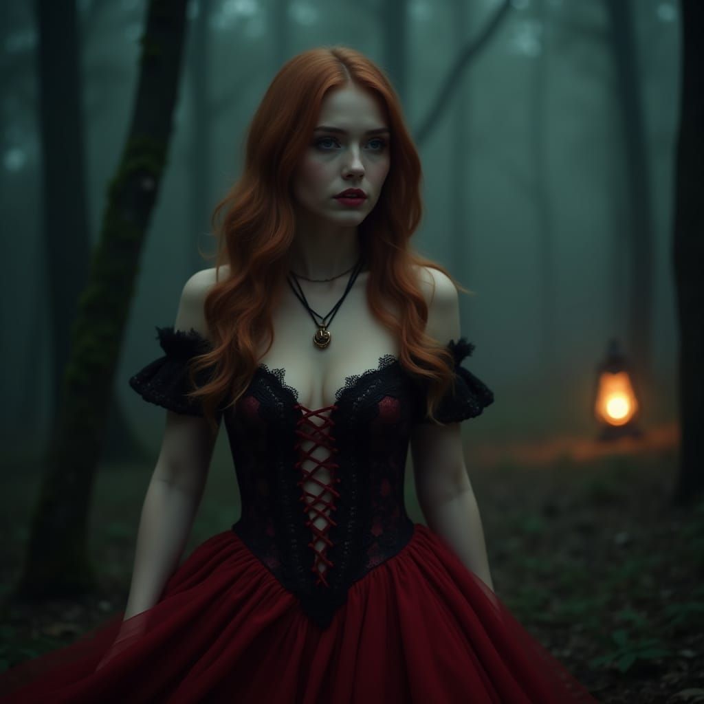 Ethereal Lady in Mystical Twilight Forest