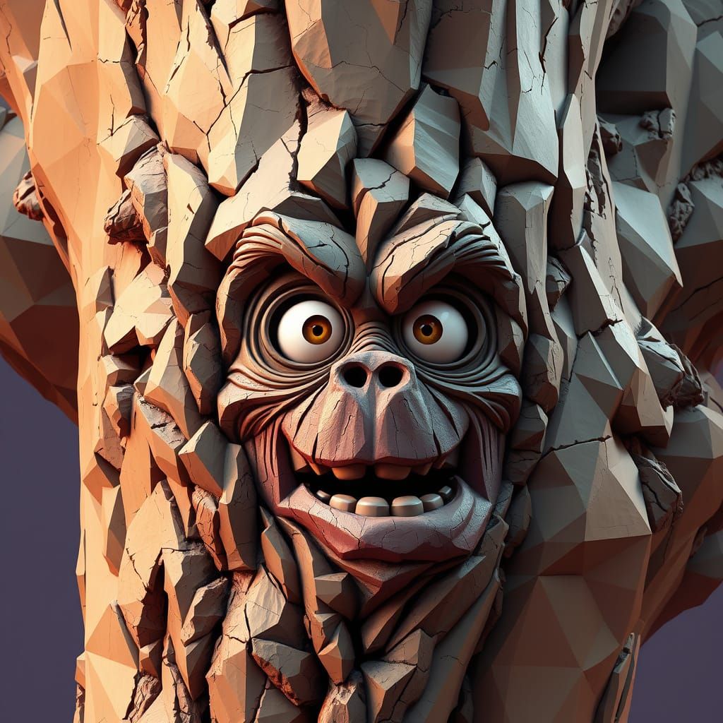 Gnarled Tree Trunk in Vibrant Neo-Cubist Style