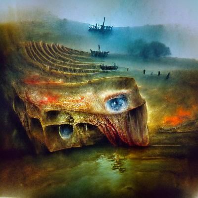 Surreal Steampunk Sea with Bloody Eyes