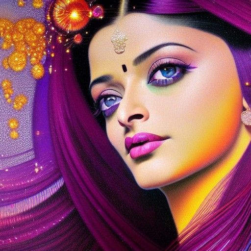 Luminous Portrait with Colorful Sparkles, Oil on Canvas