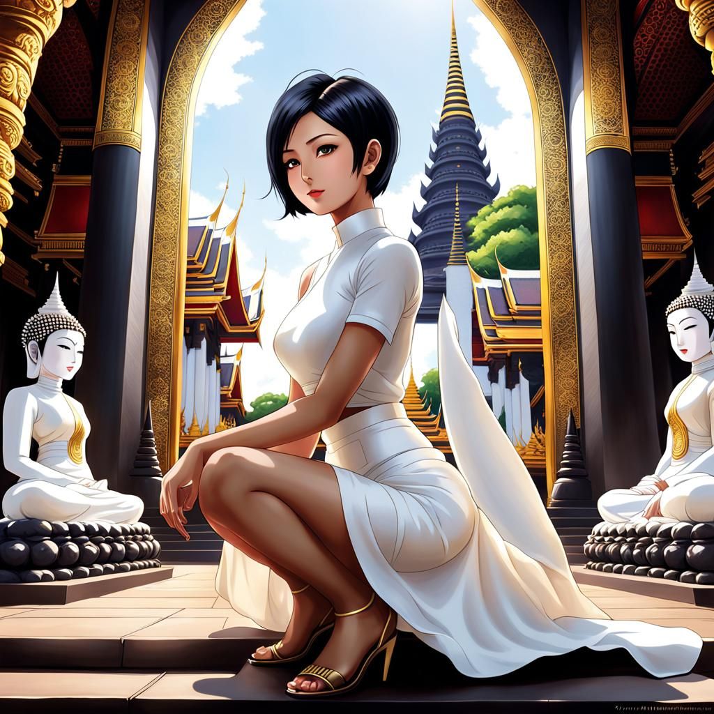 Woman in Temple: Anime Key Visual Style