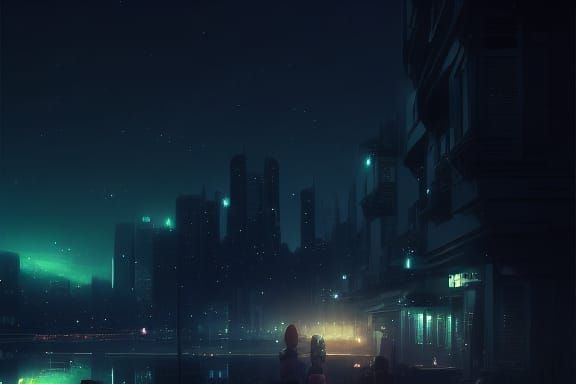 Starlit Cityscape: Volumetric Lighting in Anime Art Style